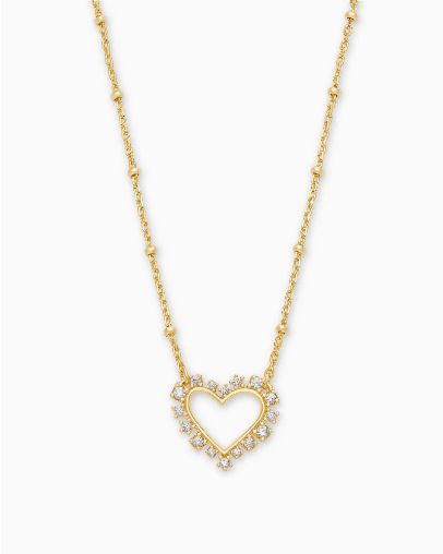 Necklace Ari Heart Pendant Gold White Crystal