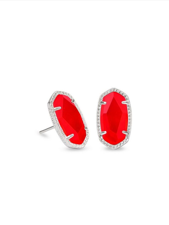 Ellie Stud Earrings Rhodium Red Illusion