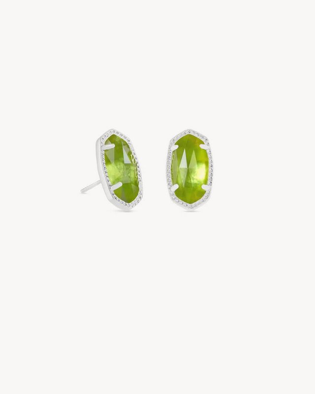 Ellie Stud Earrings Rhodium Peridot Illusion