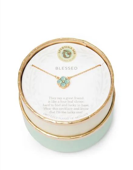 Sea La Vie Necklace Blessed/Sea Foam Clover Gold