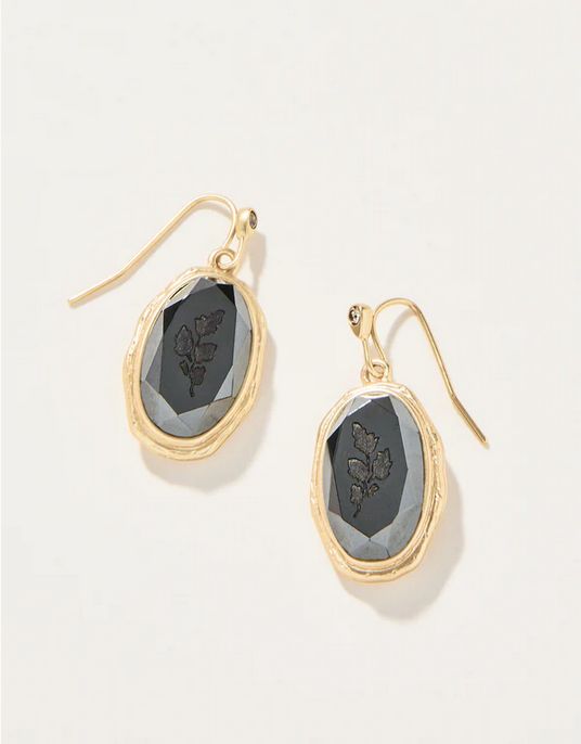 Linden Oval Drop Earrings Carved Hermatite