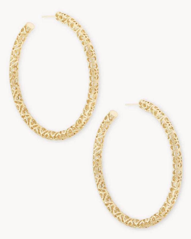 Maggie 1.5&#39; Hoop Earrings Gold Filigree Metal