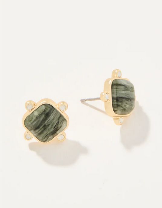 Stone Stud Earrings Silver Leaf Jasper