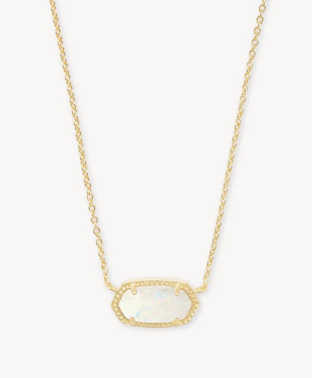 Elisa Short Pendant Necklace Gold White Opal