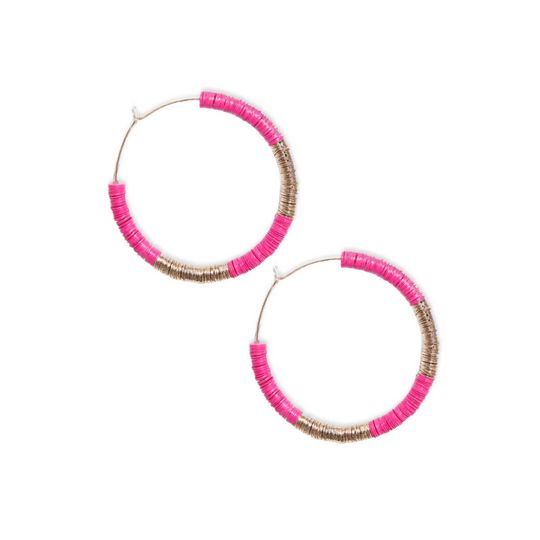 Hoop Earring Hannah Hot Pink Gold Sequin