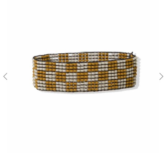 Lane Checkered Beaded Stretch Bracelet Citron