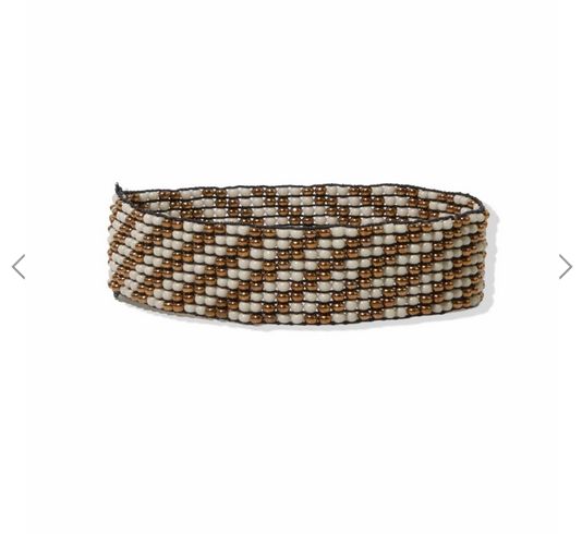 Stretch Bracelet Ivory/Gold Diagonal Stripe 5 in