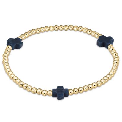 Signature Cross Gold 3mm Bead Bracelet Navy