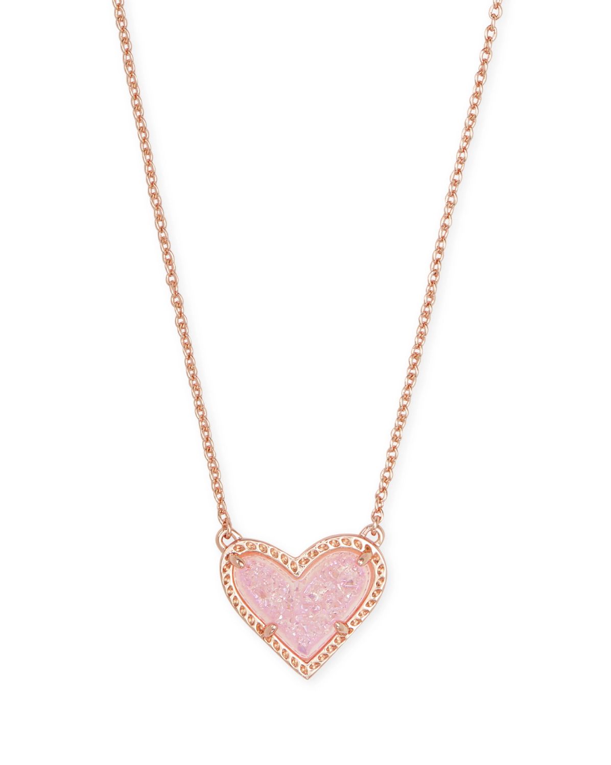 Ari Heart Short Pendant Necklace Rose Gold Light Pink Drusy