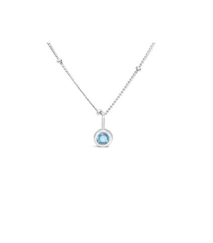 CZ Bezel Necklace Aquamarine/March