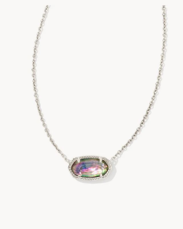 Elisa Silver Short Pendant Necklace Rhodium Lilac Abalone