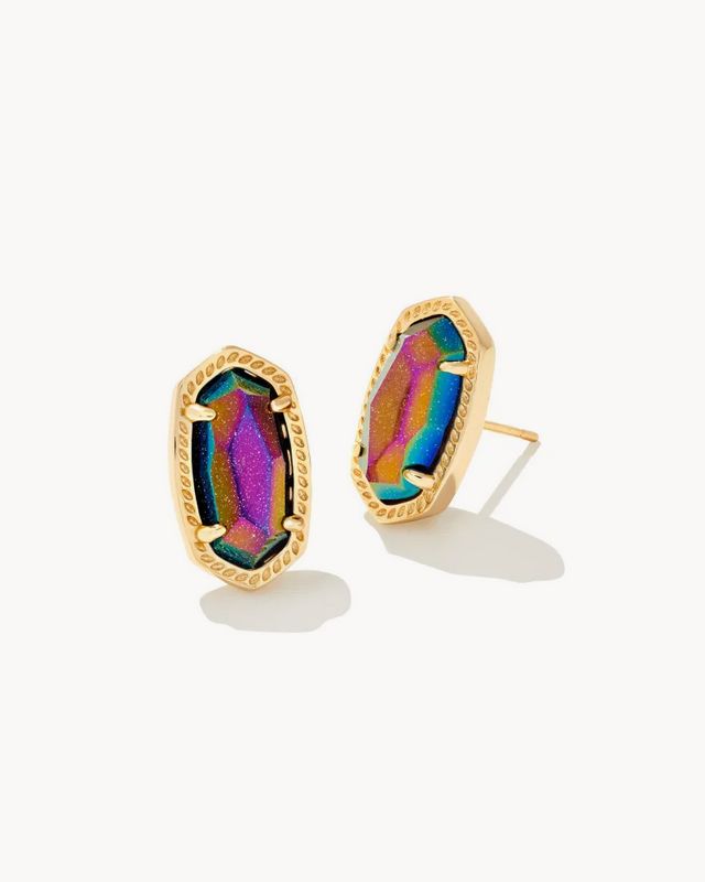 Ellie Earring Gold Iridescent Blue Goldstone