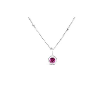 CZ Bezel Necklace - Ruby (July)