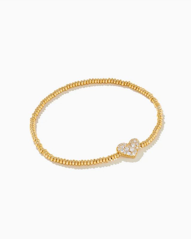 Ari Pave Crystal Heart Stretch Bracelet Gold White Crystal