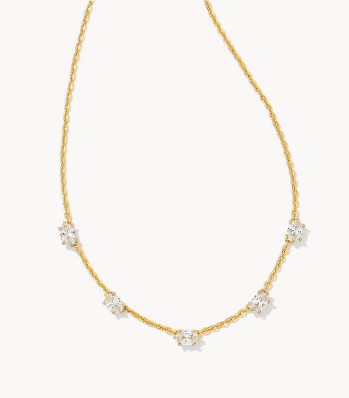 Cailin Crystal Strand Necklace Gold Metal White