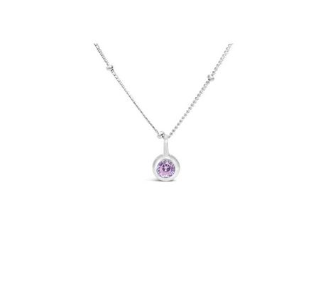 CZ Bezel Necklace - Pink Tourmaline (October)