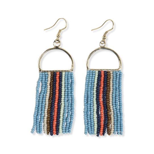 Allison Coastal Vertical Stripes Beaded Fringe Earrings on Arch