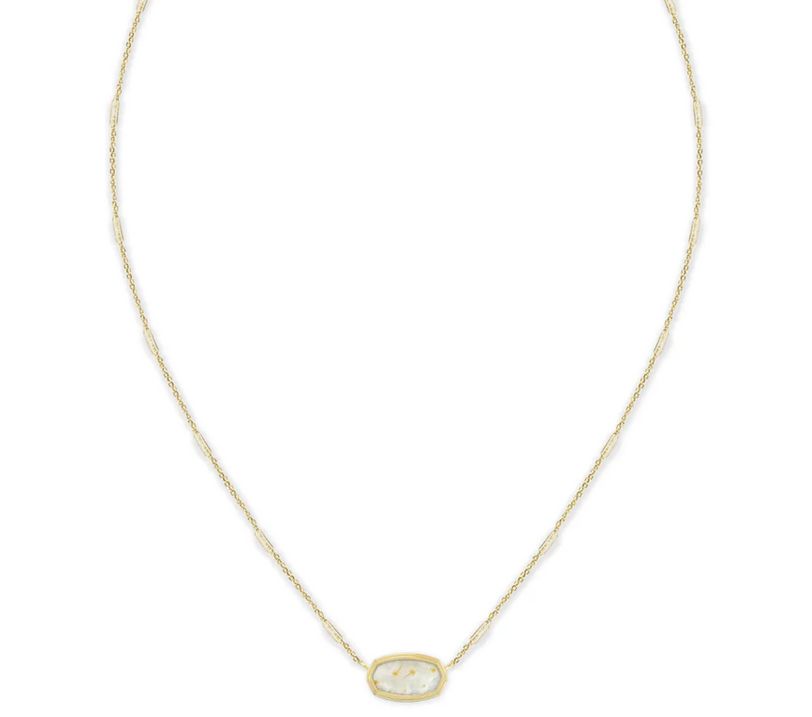 Elisa Short Pendant Necklace Gold White Mosaic Glass