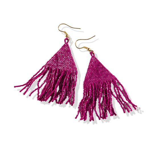 Lexie Solid Beaded Fringe Earrings Magenta