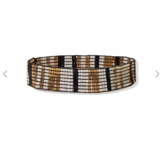 Small Luxe Stretch Bracelet Ivory Gold Vertical Lines