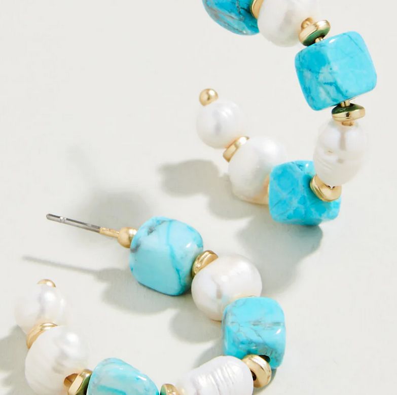 Annabelle Beaded Hoop Earrings Turquoise/Pearl