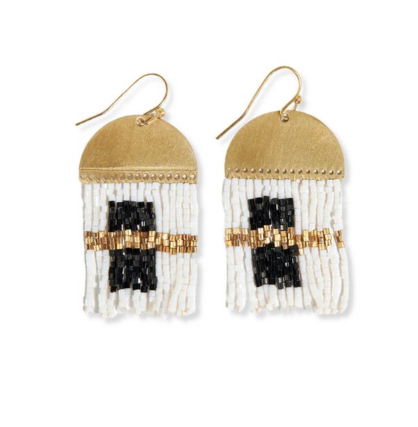 Birdie Abstract Earrings Black White Gold