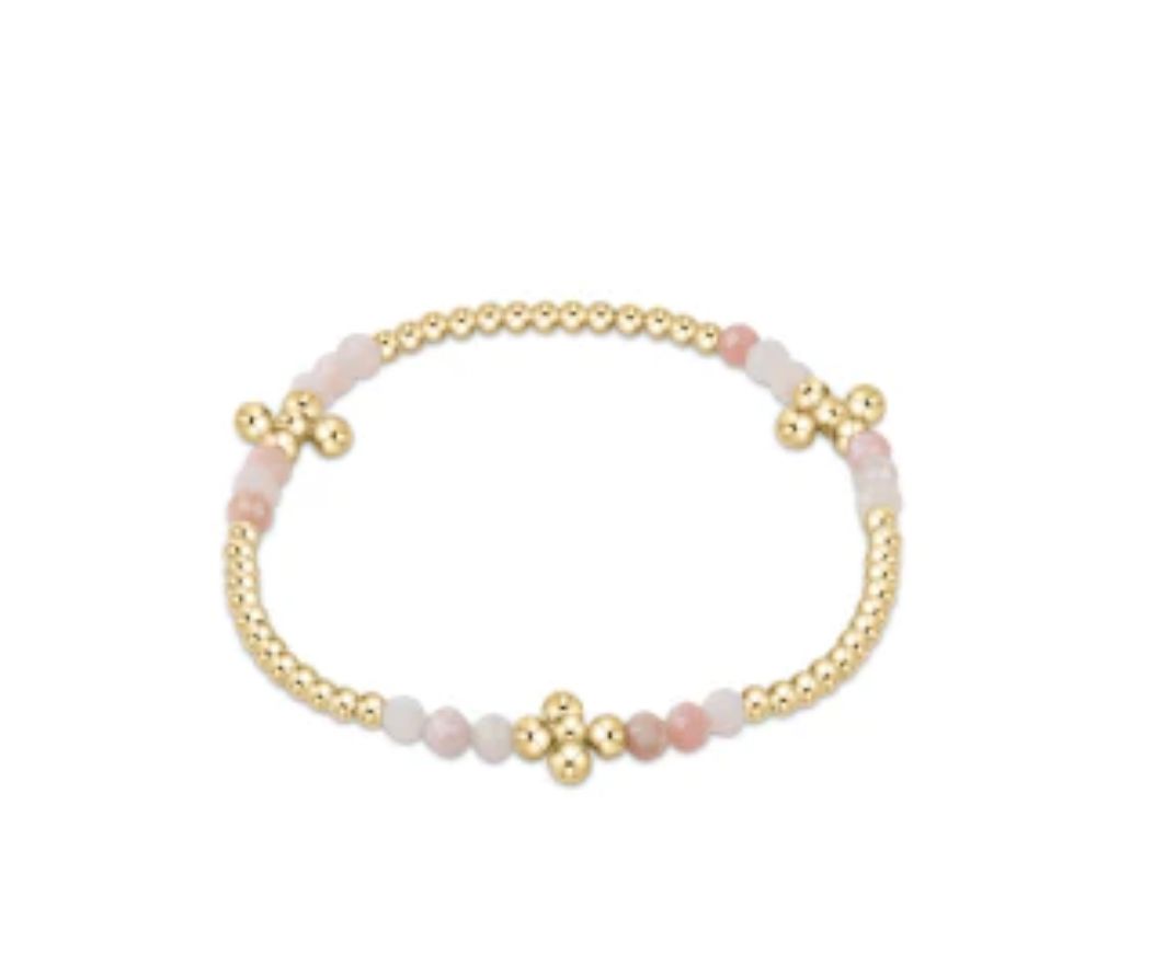 Signature Cross Gold Bliss Pattern 2.5mm Bead Bracelet Pink Opal
