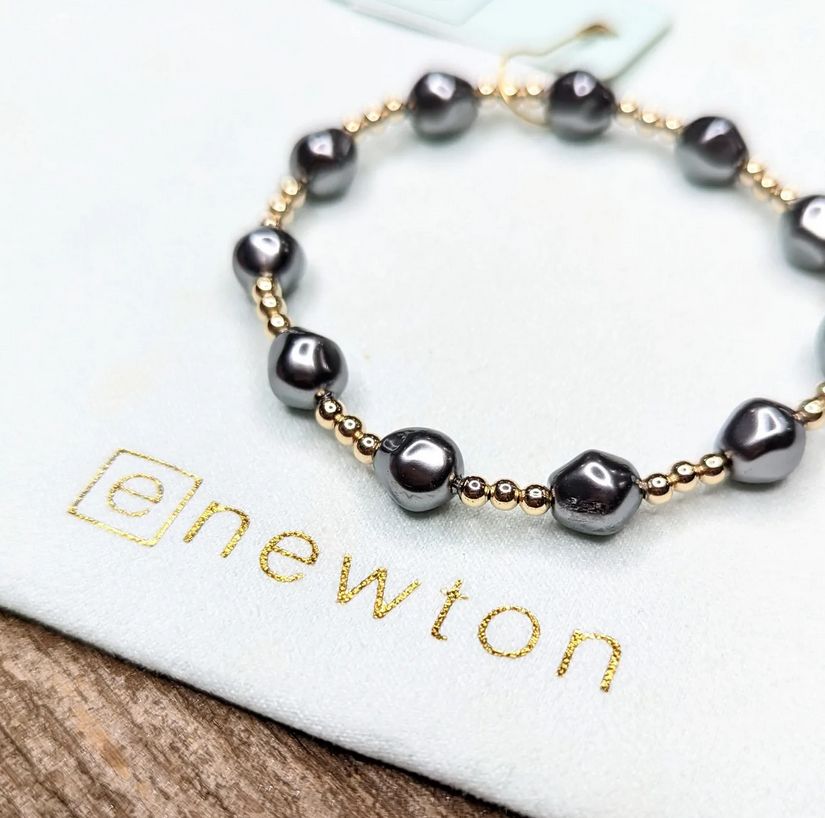 Admire Gold 3mm Bead Bracelet Pearl Dark Gray
