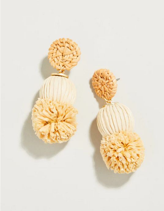 Straw Pom Earrings Natural