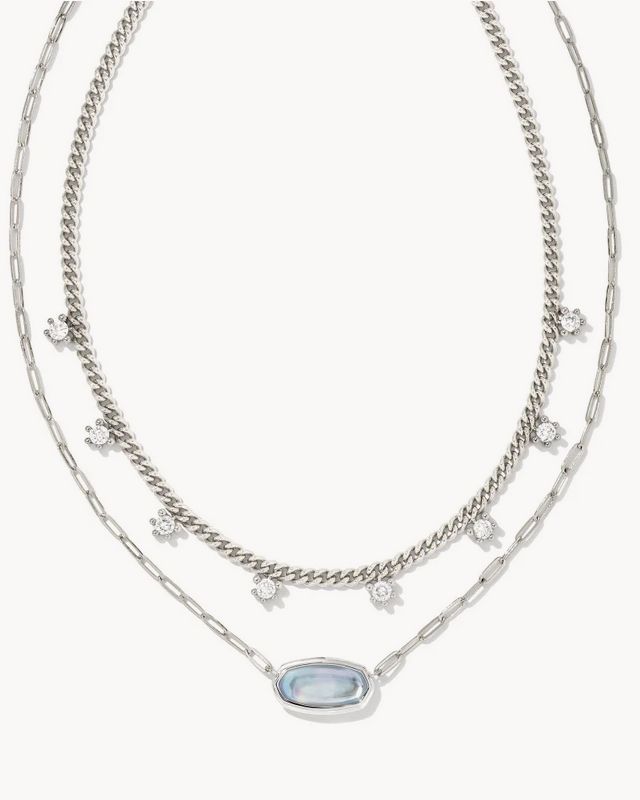 Framed Elisa Multi Strand Necklace Rhodium Light Blue Sky Illusion