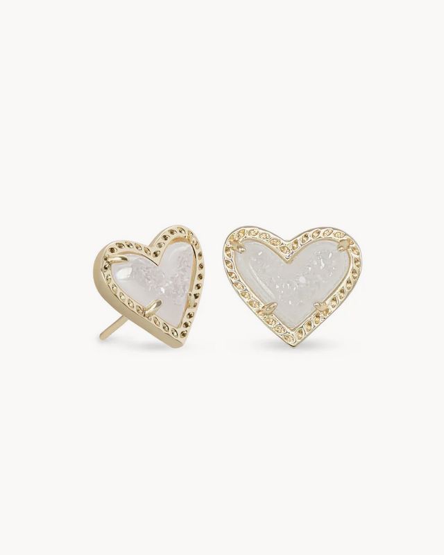 Ari Heart Stud Earring Gold Iridescent Drusy