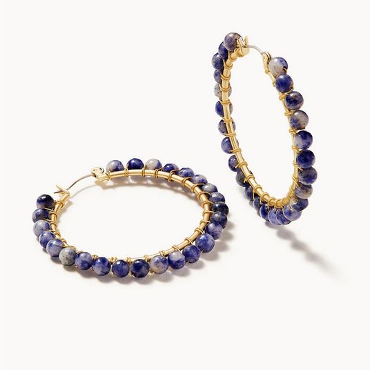 Ann Beaded Hoop Earrings Blue Sodalite