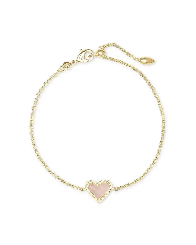 Ari Heart Chain Bracelet Gold Rose Quartz
