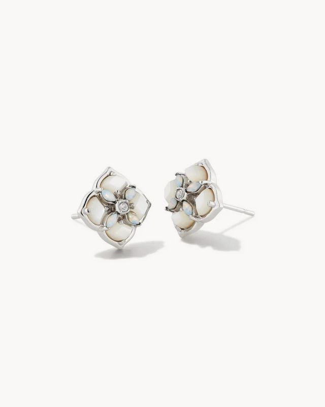 Stud Earrings Dira Stone Rhodium Ivory Mix