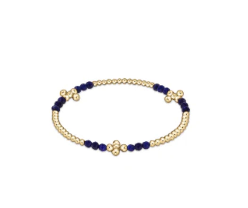 Signature Cross Gold Bliss Pattern 2.5mm Bead Bracelet Lapis