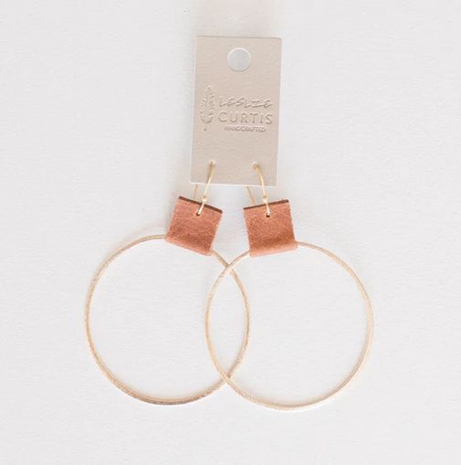 Grayson Large Gold Hoop Earrings w/Leather 2.5 in
