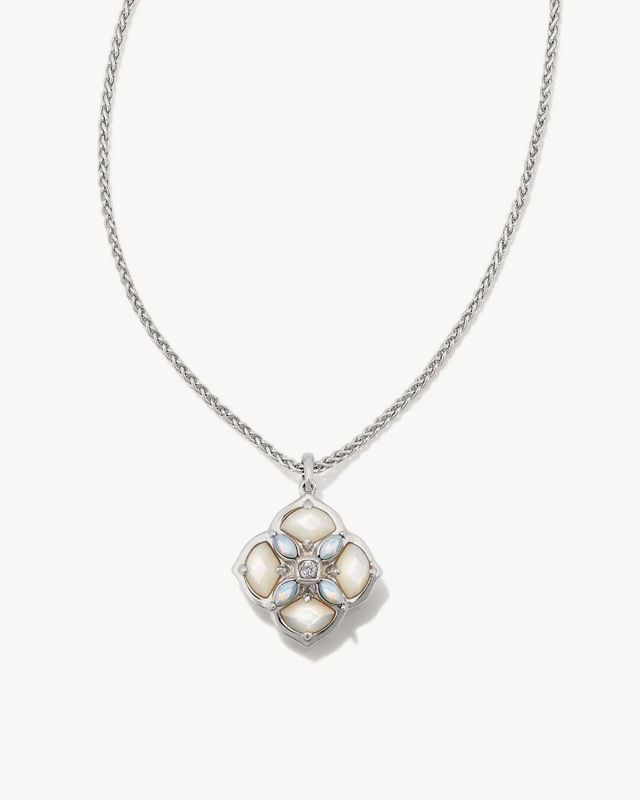 Necklace Dira Stone Short Pendant Rhodium Ivory Mix