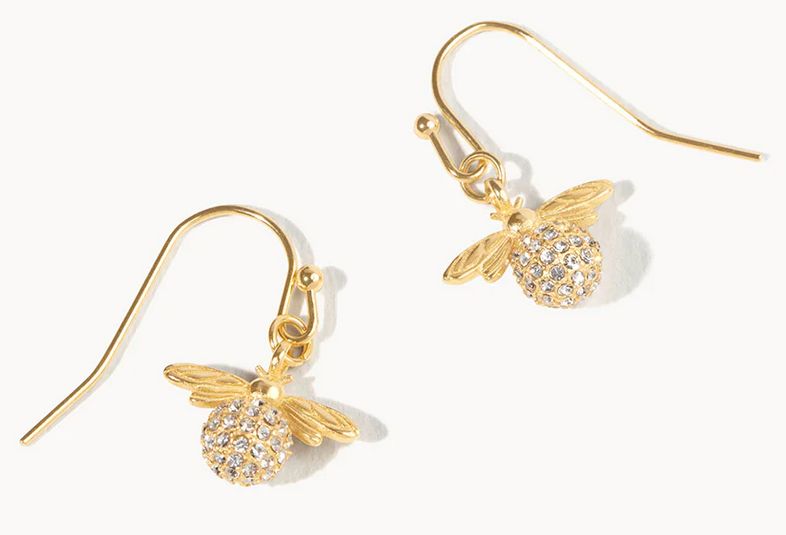Sparkly Bee Drop Earrings Crystal