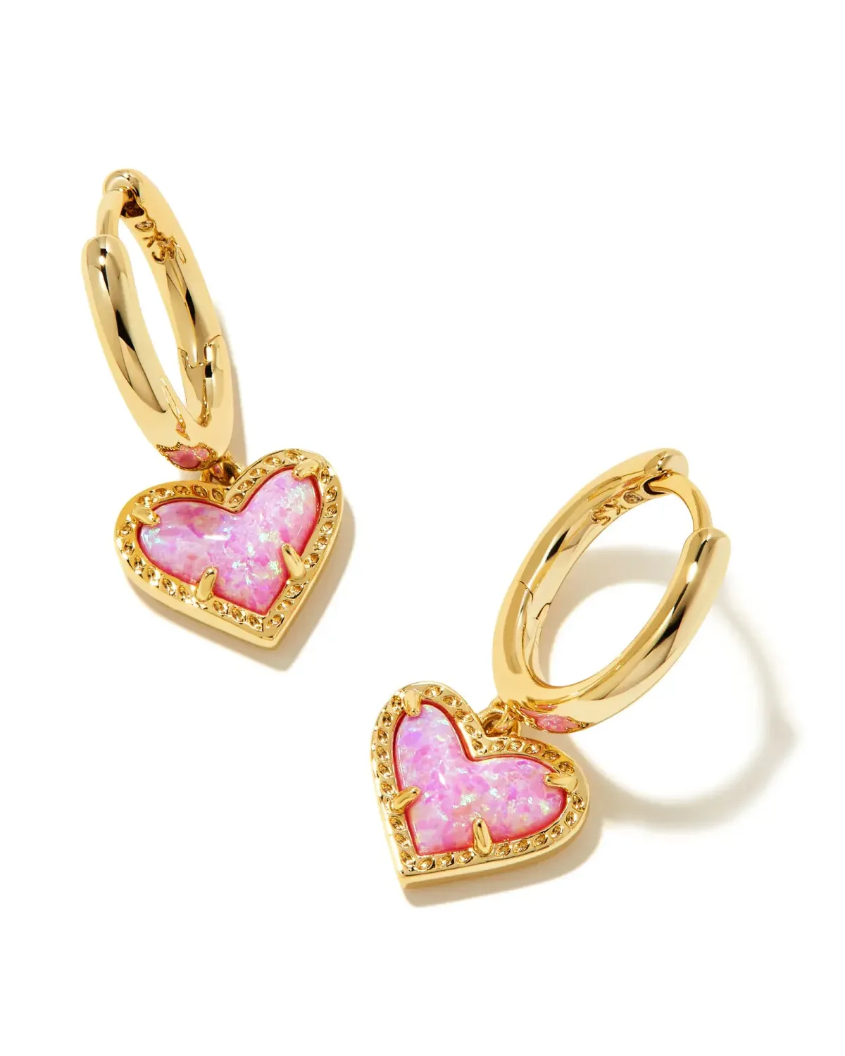 Ari Heart Huggie Earring Gold Bubblegum Pink Opal