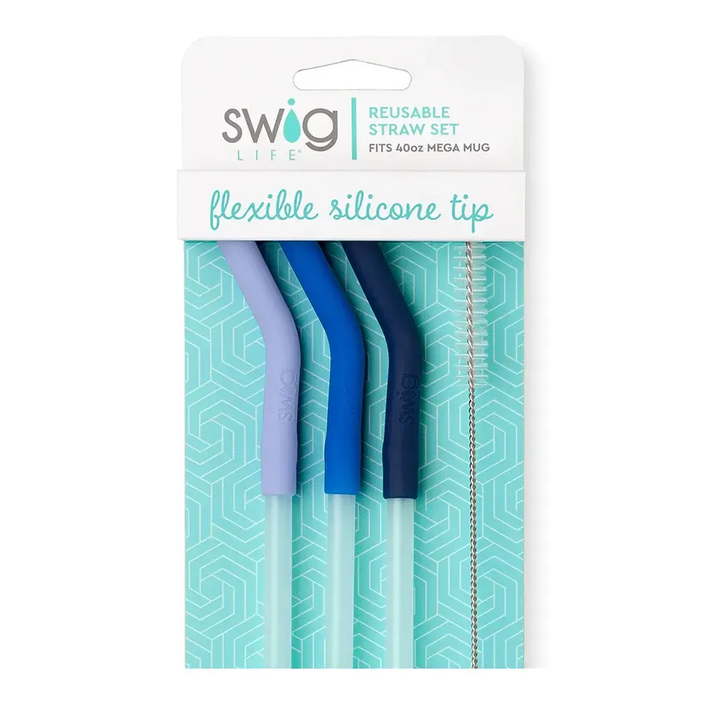 Reusable Straw Set Hydrangea/Blue/Navy 40oz Mega Mug