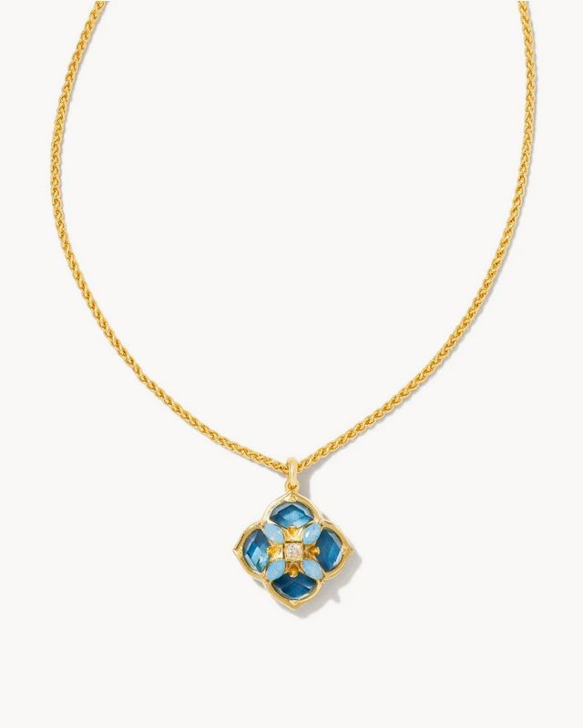 Necklace Dira Stone Short Pendant Gold Blue Mix
