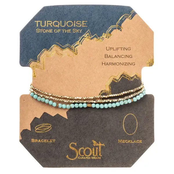 Delicate Stone Wrap Bracelet/Necklace Turquoise/Gold