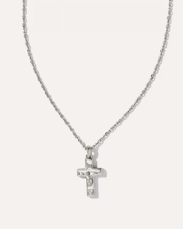 Cross Pendant Necklace Rhodium Metal
