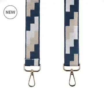 Pom Pom Strap Navy &amp; Stone Geometric