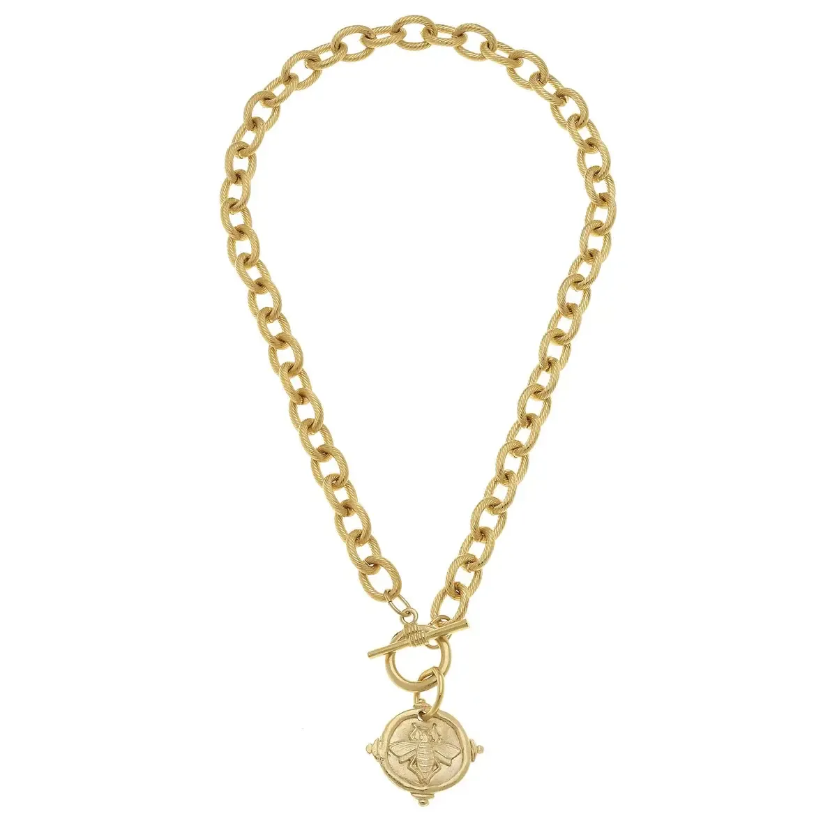 Necklace Handcast Gold Bee Intaglio Toggle and Chain