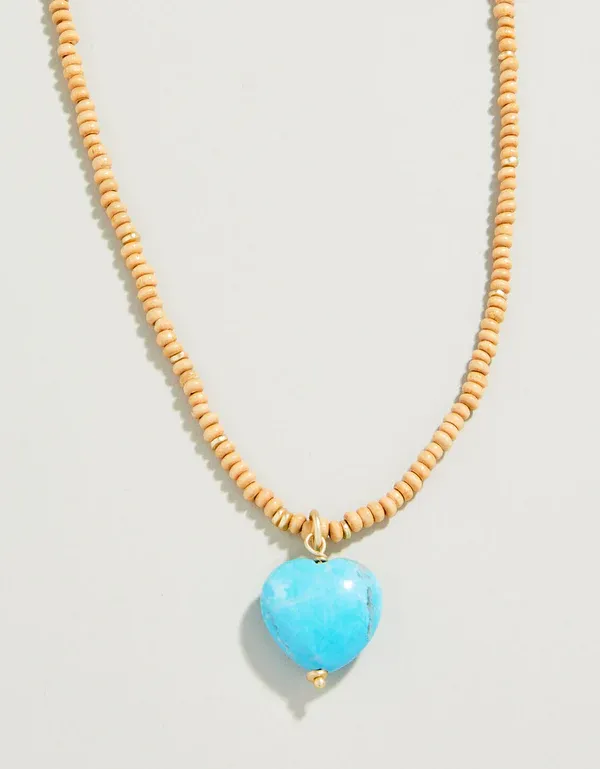 Full Heart Necklace 18&#39; Turquoise/Natural