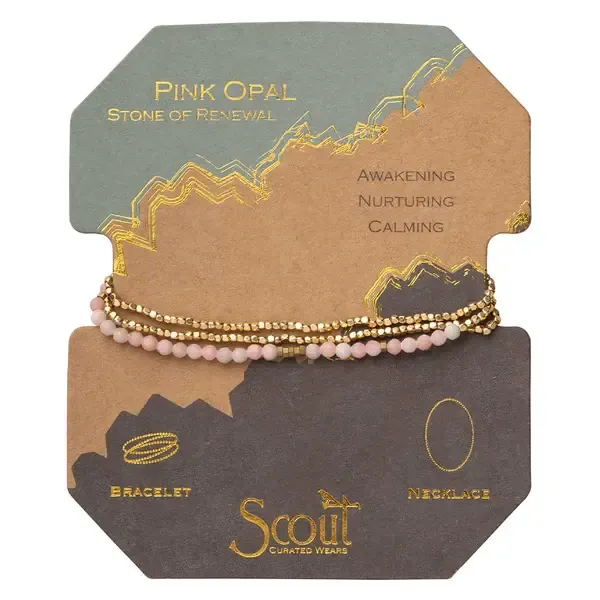 Stone Wrap Bracelet/Necklace  Pink Opal Gold