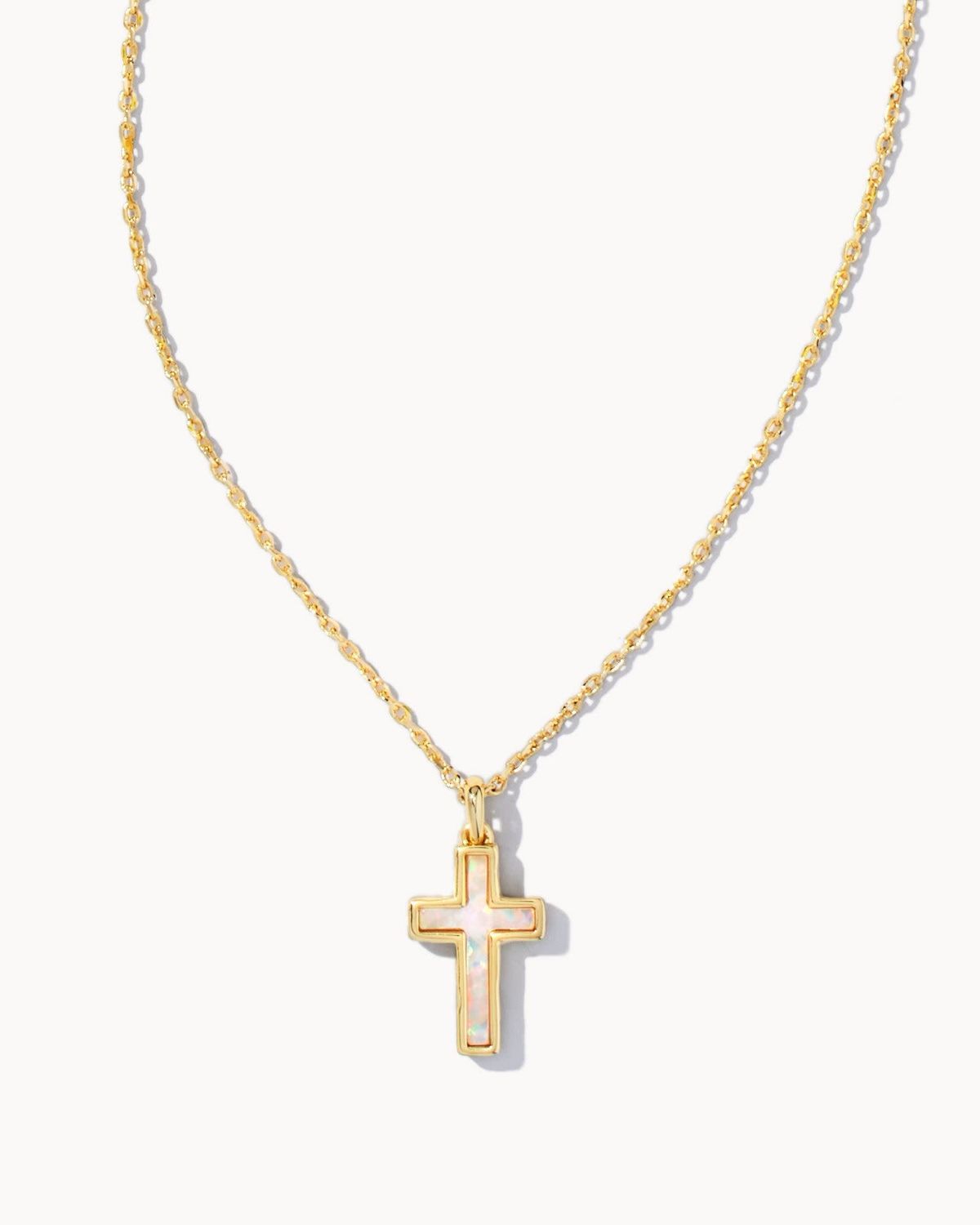 Cross Pendant Necklace White Opal Gold