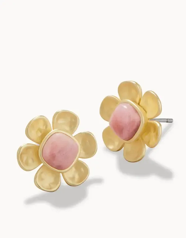 Primrose Stud Earrings Pink Rhodonite Gold