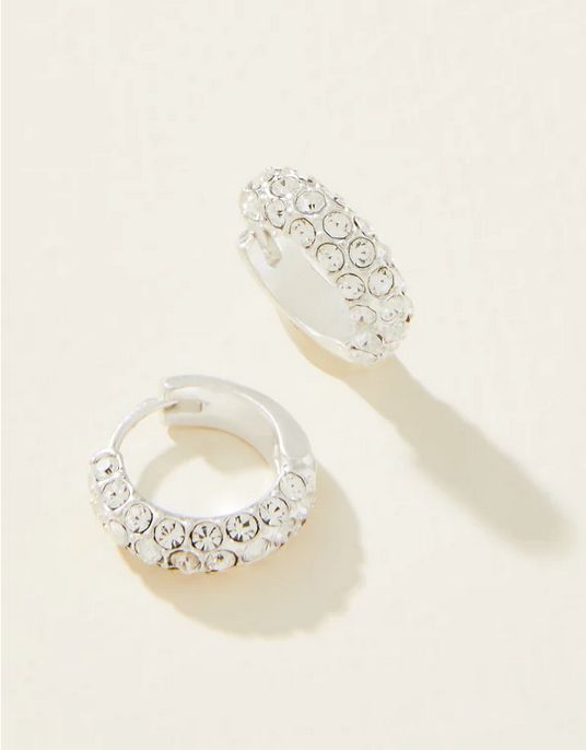 Cristal Pave Hoop Earrings Crystal Silver
